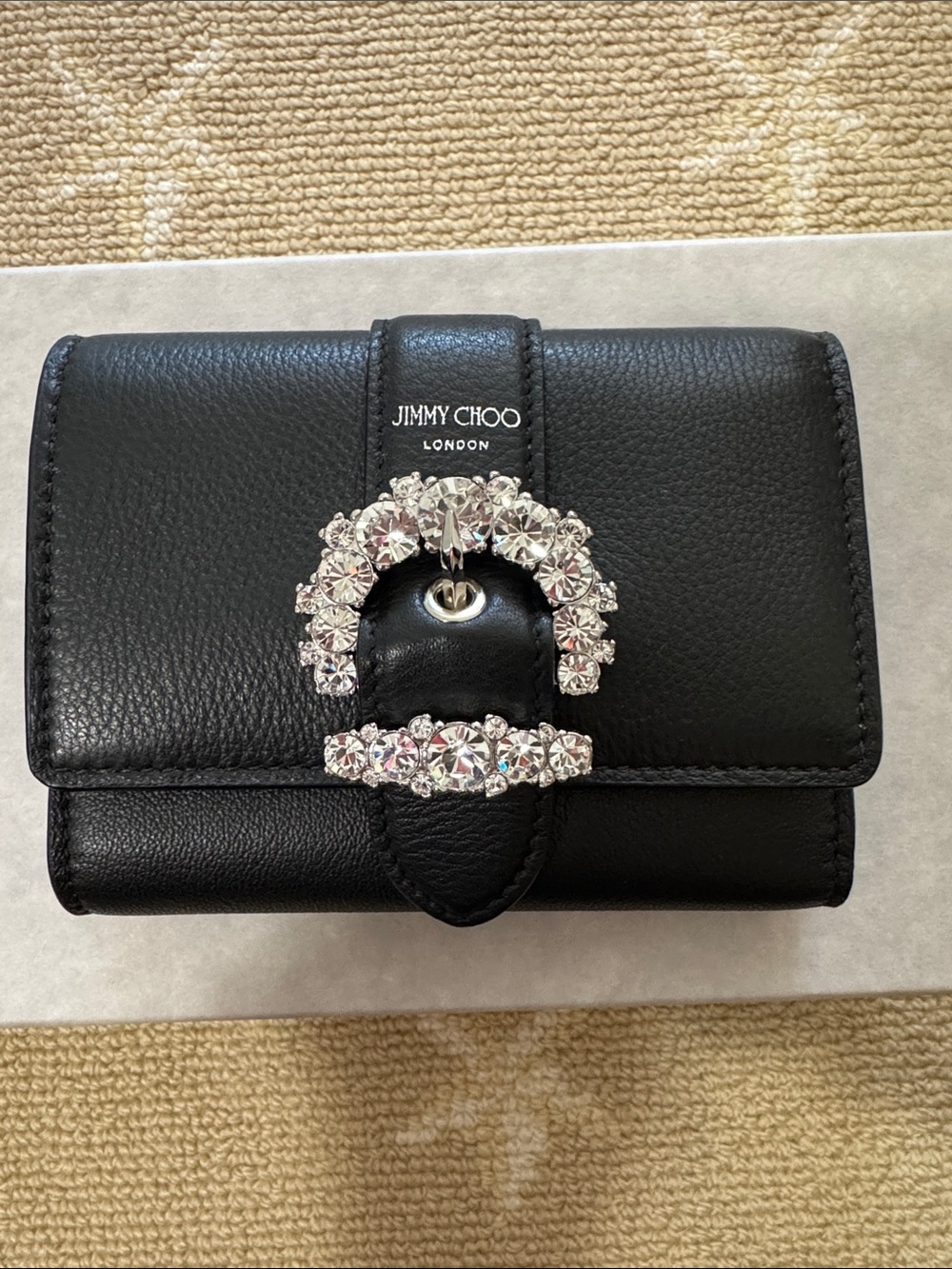 Jimmy Choo Black Leather Wallet with Crystal Buckle
